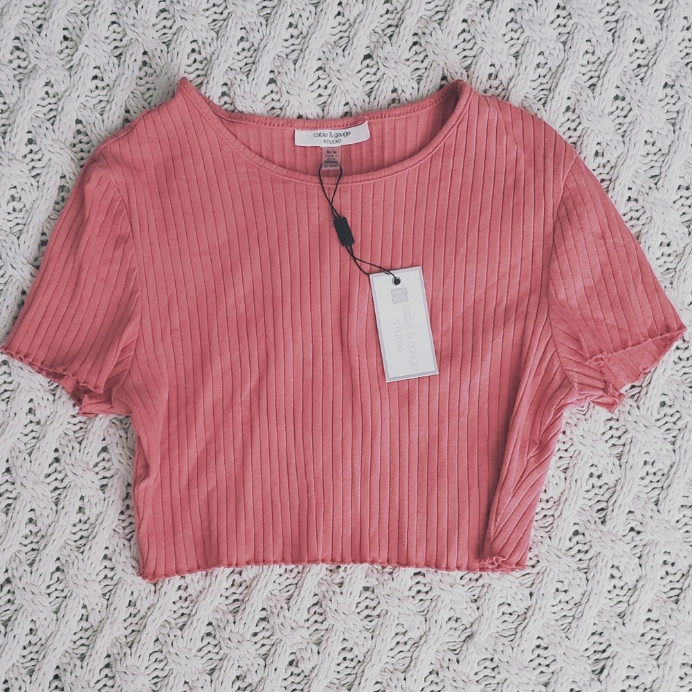 Cable & Gauge Cropped Ribbed Tee- M (S fit)